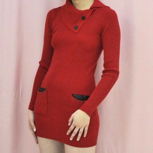 Red Sweater Mini Dress/Tunic with Pockets